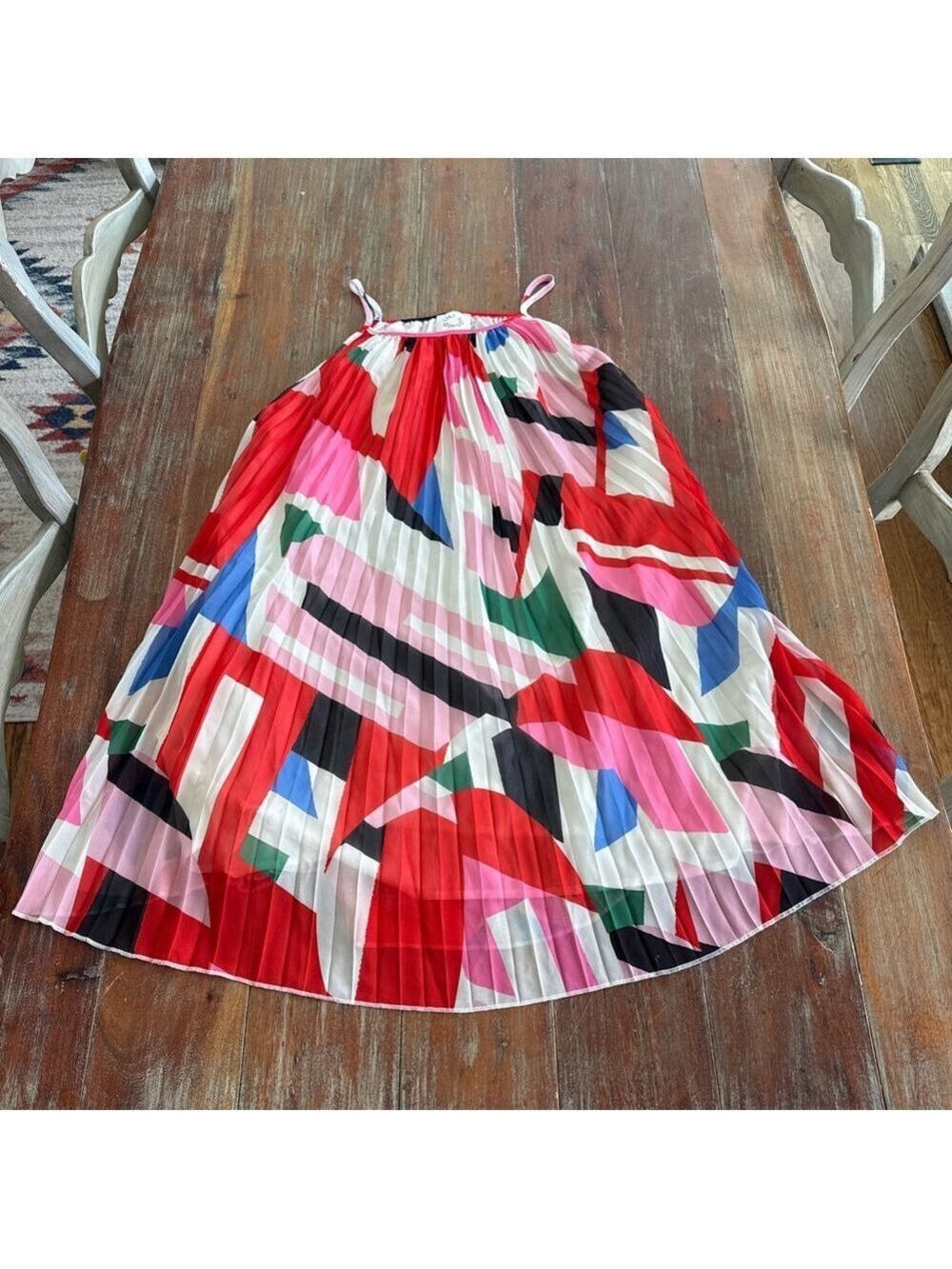 Lili Sidonio Abstract Geometric Pleated Midi Dress Size M
